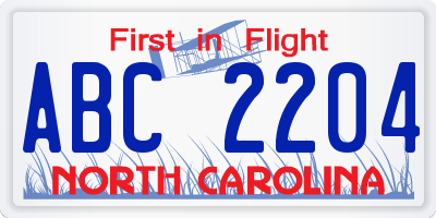 NC license plate ABC2204