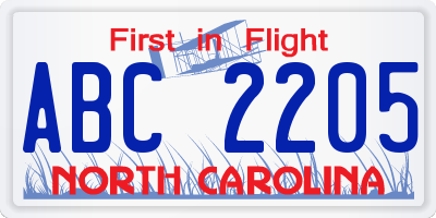 NC license plate ABC2205