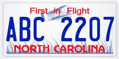 NC license plate ABC2207