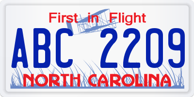 NC license plate ABC2209