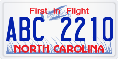 NC license plate ABC2210