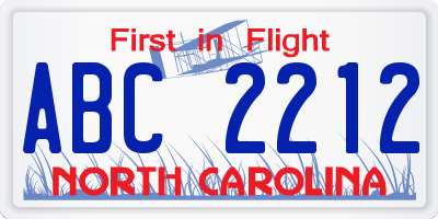 NC license plate ABC2212