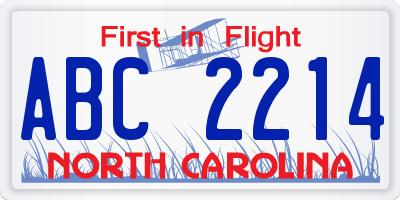 NC license plate ABC2214
