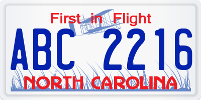 NC license plate ABC2216