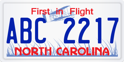 NC license plate ABC2217