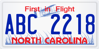NC license plate ABC2218