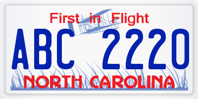 NC license plate ABC2220