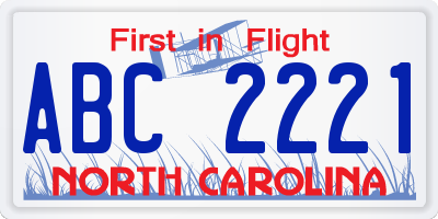 NC license plate ABC2221