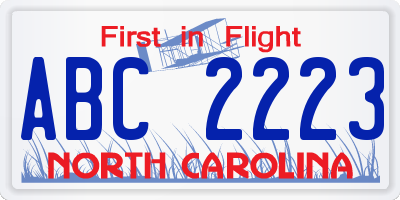NC license plate ABC2223