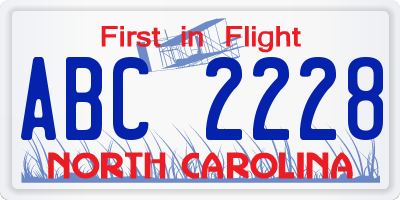 NC license plate ABC2228