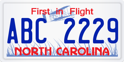 NC license plate ABC2229