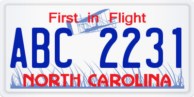 NC license plate ABC2231