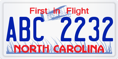 NC license plate ABC2232