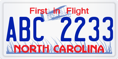 NC license plate ABC2233