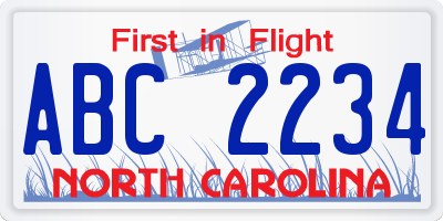 NC license plate ABC2234