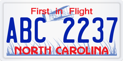 NC license plate ABC2237
