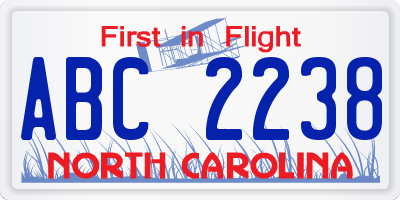 NC license plate ABC2238