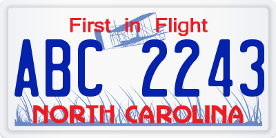 NC license plate ABC2243