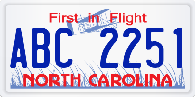 NC license plate ABC2251