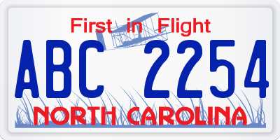NC license plate ABC2254