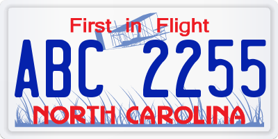 NC license plate ABC2255