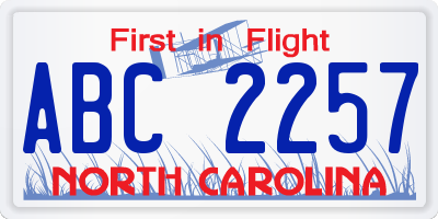 NC license plate ABC2257