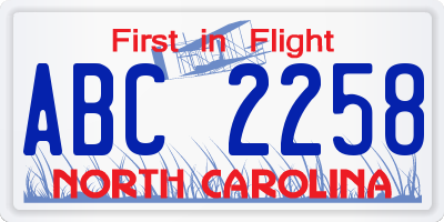 NC license plate ABC2258