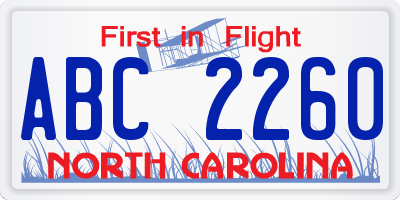 NC license plate ABC2260
