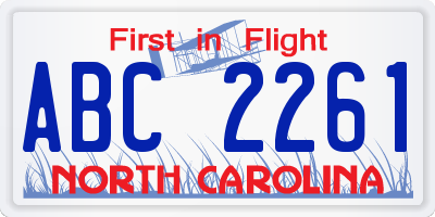 NC license plate ABC2261