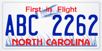 NC license plate ABC2262