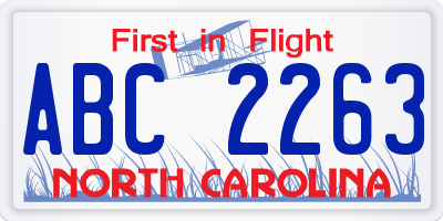 NC license plate ABC2263