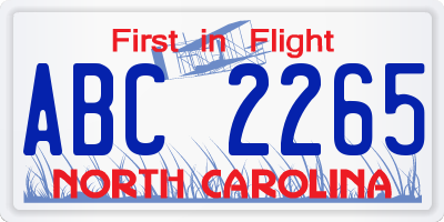 NC license plate ABC2265