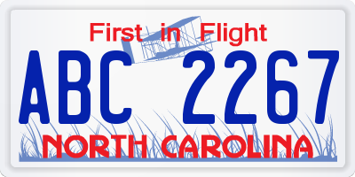 NC license plate ABC2267