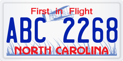 NC license plate ABC2268
