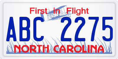 NC license plate ABC2275