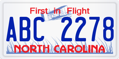 NC license plate ABC2278