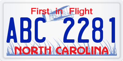 NC license plate ABC2281