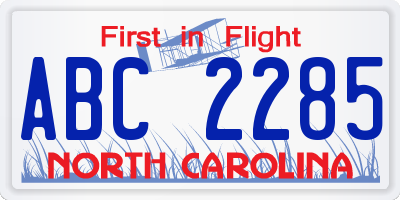 NC license plate ABC2285