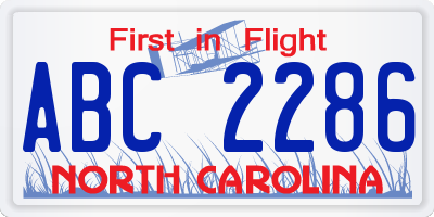 NC license plate ABC2286