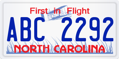 NC license plate ABC2292