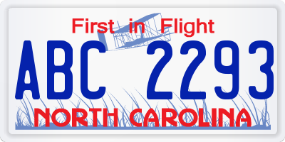NC license plate ABC2293