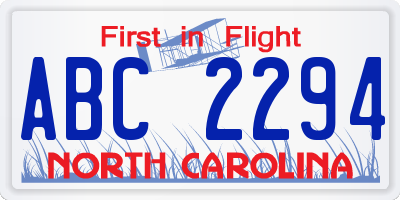 NC license plate ABC2294