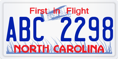 NC license plate ABC2298