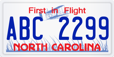 NC license plate ABC2299