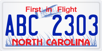 NC license plate ABC2303