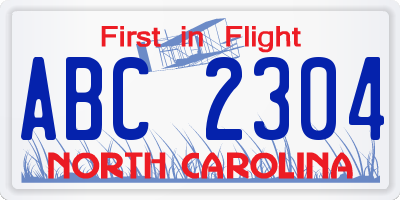 NC license plate ABC2304