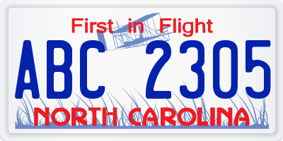 NC license plate ABC2305