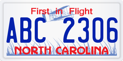 NC license plate ABC2306