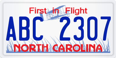 NC license plate ABC2307