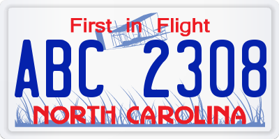 NC license plate ABC2308